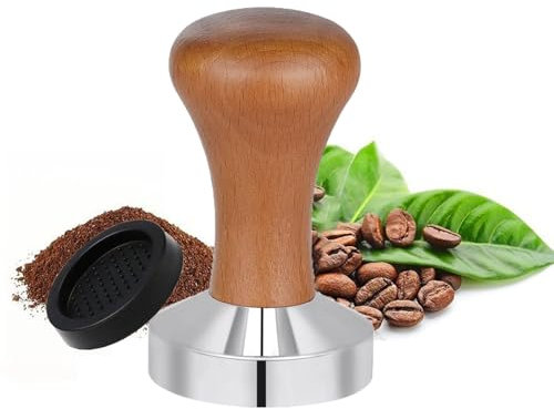 Kaffee Tamper 51mm, Espresso Tamper mit Holzgriff und Silikonmatte, Kaffeestampfer Barista-Werkzeug Set für Cafes und Kaffeeliebhaber