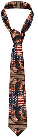 Melbrakin Bandiera americana con stivali da cowboy Cravatta da uomo Cravatta casual Cravatta stampata, adatta per riunioni di lavoro per banchetti nuziali