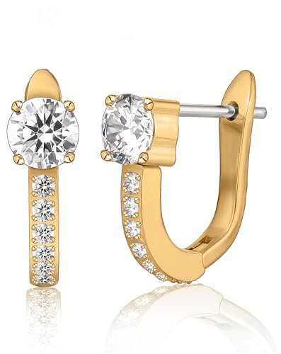 Limerencia Titan Creolen Ohrringe Damen, 10mm Medizinische Hypoallergen Hoop Ohrringe mit Glänzendem Zirkonia für empfindliche Ohren Mode Damenschmuck (Gold)