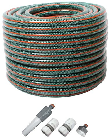 Gartenschlauch 3/4 Zoll 20m 30m 50m Wasserschlauch 4-teiliges Anschluss-Set Gelb Grün Schlauch (20m Grün mit Anschlusset)