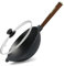 4BIG.fun Wok Asia Poêle à frire en fonte avec poignée en bois et couvercle en verre Ø 24 cm 2,2 l