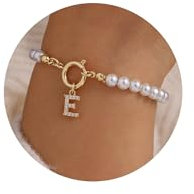 TINGN Perlen Armband Damen Frauen Geschenke - Perlen Gold Armband mit Buchstaben E Armband Damen Armband Mädchen Schmuck Geschenke für Frauen Brautjungfer Geschenke Teenager Mädchen Armband Geschenke