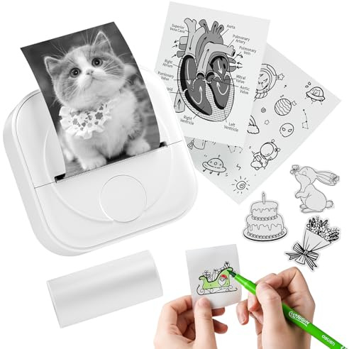 Q02 Mini Drucker- Bluetooth Fotodrucker für Smartphone, Thermodrucker für Lernen, Schulsachen Aesthetic, Kompatibel mit T02 papier, Etikettendrucker für Notizen, Tagebuch, Memo, Foto, Journal, DIY