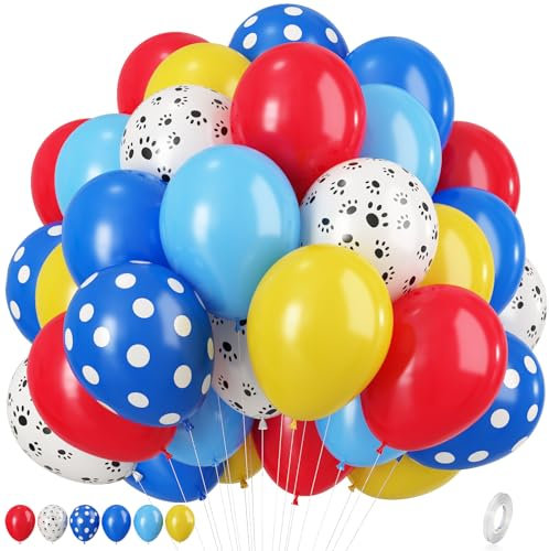 Paw Print Balloons, 12 Inch Dog Paw Balloons Red Blue Yellow Paw Printed Balloons Dogs Puppy Paw Balloon with Colourful for Children Carnival Puppy Paw Birthday Party Circus Theme Party Decoration