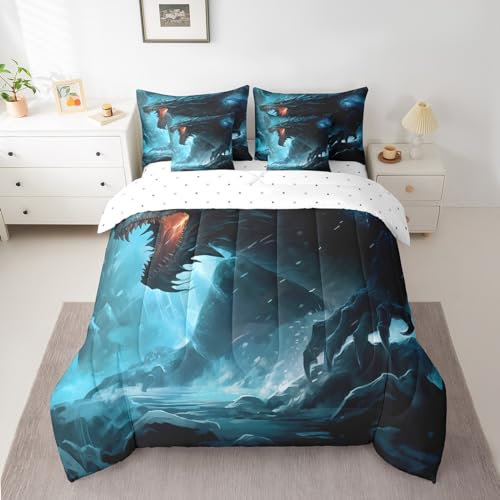 Feelyou Monster-Bett in einer Tasche, 3D-Tier-bedrucktes Bettdecken-Set mit Laken für Kinder, Jungen, Mädchen, Monster-Thema, 7-teiliges Bettwäsche-Set, leichtes Bettwäsche-Set für Doppelbetten