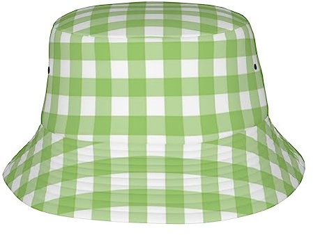 TDTRADD Niedlicher Fischerhut für Damen und Herren, kariert, für Sommer, Kunst, Fischerhut, verstaubar, Reisen, Strand, Angeln, Limettengrün kariert, One size