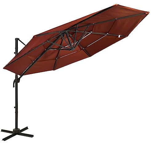 AUUIJKJF Home Items, 4-stöckiger Sonnenschirm mit Aluminiumstange, Terrakotta, 3 x 3 m, Anzugmöbel, braun