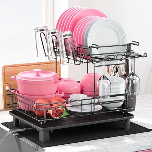 Boosiny Égouttoir à Vaisselle, égouttoir Vaisselle en Acier Inoxydable pour Comptoir de Cuisine avec Porte-ustensiles