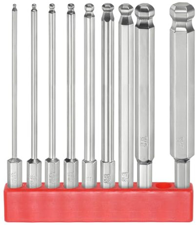 sourcing map 9pcs Ball End Hex Screwdriver Bit Set 1.5mm-10mm ((H1.5-H10)) Size 1/4 Hex Shank 100mm (4) Long Magnetic Ball Head Bits S2 Steel Metric Screw Driver Bit