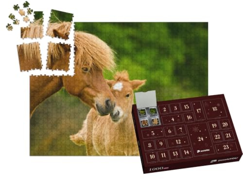 puzzleYOU: Puzzle-Adventskalender | „Wunderschönes fuchsfarbenes Island-Fohlen und Seine Mutter“ – aus der Puzzle-Kollektion Pferde, Islandpferde