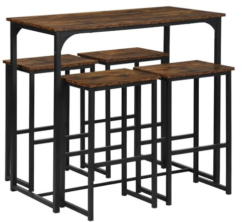 ZZINOKE Bartisch mit Barhocker Set, Bartisch Küche mit 4 Hocker, Industriestil, geeignet für Küche, Esszimmer, Wohnzimmer, Kneipe, Bartisch 100×50×90 cm,4 Barhocker 30×40×65 cm(Vintage-Braun)
