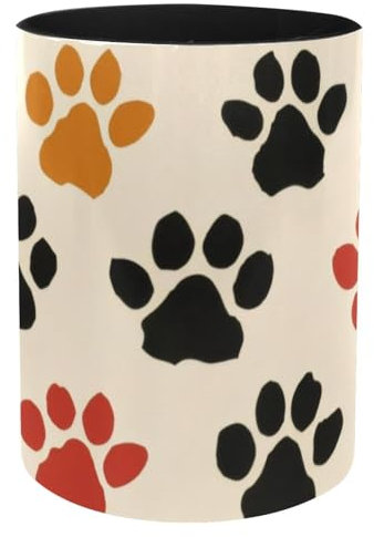 Round Pen Holder Cup for Desk, Cat Paw Dog Paw Pattern Iron Pencil Cup Holder, Office Desk Caddy Organizer for Home, Classroom, Office, Teachers