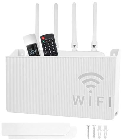 Scatola Router WiFi da Muro Porta Router da Parete Porta Modem da Parete di Immagazzinaggio Router Porta WiFi Organizer Mensola a Parete per Nascondi Cavi e Prese Router Hider Rackper, Bianco