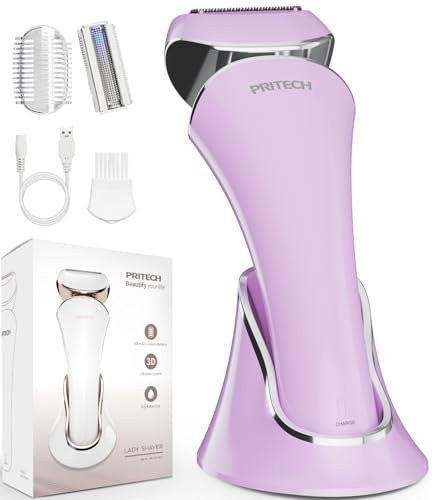 PRITECH Rasoir électrique pour femme - Sans douleur - Rechargeable - Pour épilation des jambes et des aisselles - Sans fil (Lilas)