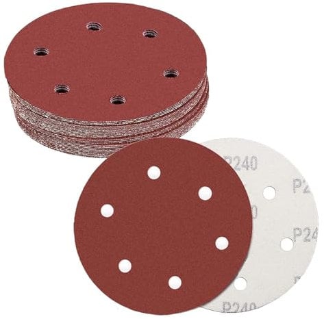 CUBEWAY Disques Abrasifs 225mm Grain Mixte 80/100/120/150/180/240 Papier Poncer 30 Pièces 6 Trous Disque Poncage pour Poncer, Polissage, Dérouillage