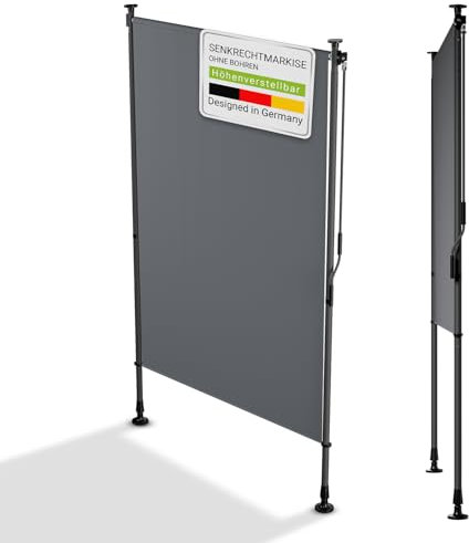 Juskys Senkrechtmarkise Barbados 120x310 cm - Balkon Sichtschutz wetterfest - Ausziehbare Seitenmarkise ohne Bohren für Garten und Balkon - Grau