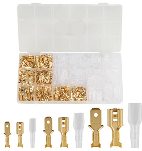 600 Pcs Electrical Spade Connectors 12V Electrical Wire Connectors, Male Female Wire Crimp Connector Spade Terminals with Insulating Sleeves for Car Automotive Speaker Wiring (2.8 mm 4.8 mm 6.3 mm)