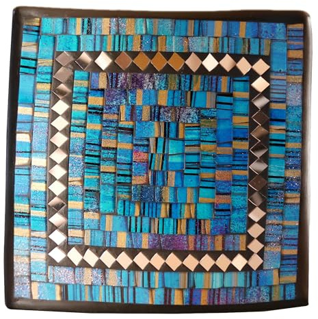 Tokoindah Handgefertigte Mosaikschale aus Terracotta - Dekorative Schlüssel- & Schmuckablage mit künstlerischem Glasmosaik - Unikat 20x20x6cm (Türkis)
