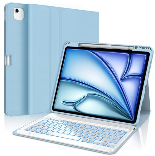 SENGBIRCH Custodia con Tastiera per iPad Air 13 M3 2025/ Air 13 M2 2024, Italiano QWERTY, Retroilluminazione a 7 Colori Bluetooth Magnetica Staccabile Tastiera per iPad Air 13'' 2025/2024, Azzurro