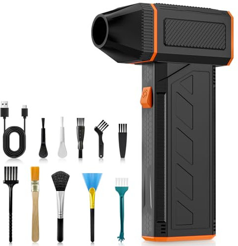 FIVAVA Soffiatore Aria Compressa,150,000 RPM Elettrico Aria Compressa 3 Velocità Senza Fili e Ricaricabile con Set di Pulizia Incluso,per Pulizia di PC, Tastiera, Auto e Divano