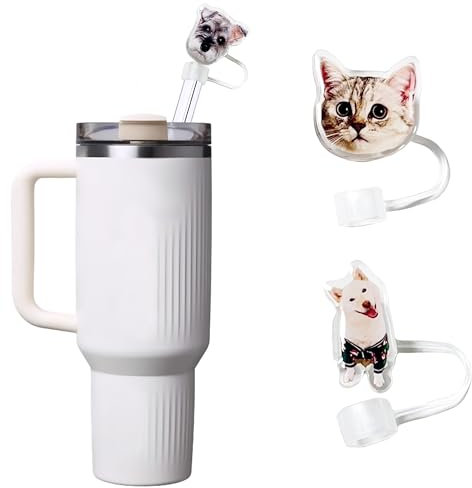 Custom Pet Straw Topper for Stanley Cups, Acrylic Cup Accessories, Personalized Silicone Cap for Tumblers, 8mm Cat Dog Photo Straw Covers, Gifts for Pet Lovers, Reusable Tips Protectors