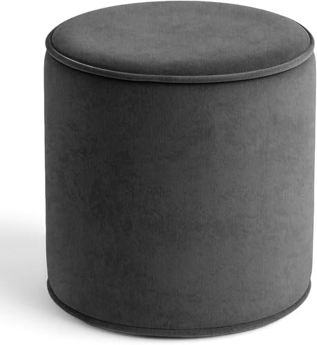 Bean Bag Plush Velvet Round Footstool Ottoman Beanbag Chair Pouffe Seat Round Shape Ottoman Footrest Modern Home Living Room Bedroom Stylish & Durable Ergonomic Design 40cm X 40cm (Grey)
