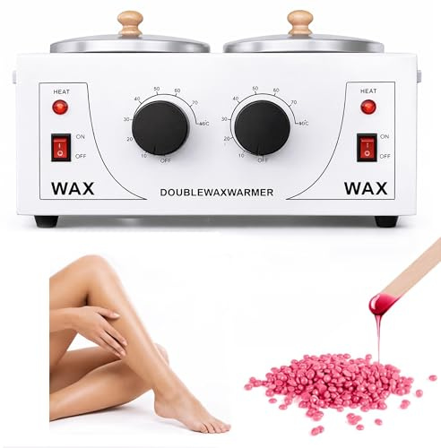 Professional Double Hot Wax Pot: 200W Hair Removal Wax Heater Machine | Dual 500ml Removable Pots with Adjustable Temperature for Women and Men Salon Spa and Home Use