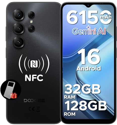 Luzglo Note 56X Pro Android 16 Smartphone, 6150mAh Batteria, UNISOC T7225 Telefono, 6.56 HD+90Hz Display, 32GB+128GB, 13MP+8MP Cellulare, NFC/Widevine L1/Face ID/Impronta Laterale, Nero