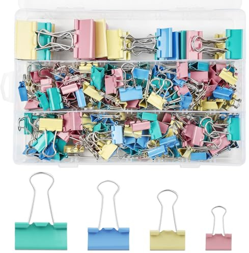 AOOHA 170 Pcs Pinces Clip Métalliques Repliables, Double Papier Bulldog Clip, Pinces Noires Robustes, Tailles 32 mm, 25 mm, 19 mm et 15 mm, pour Documents, Feuilles, Bureau, Maison, École
