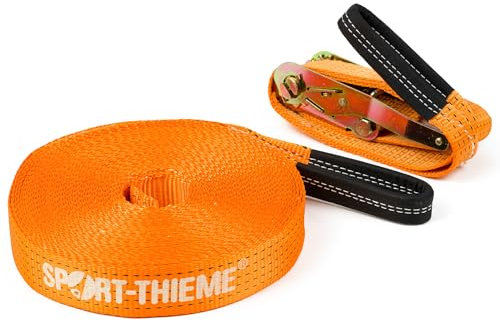 Sport-Thieme Slackline Set Classic | Komplett-Set mit Baumschonern u. Transportbeutel | 15 m Slackline, 5 cm Breite | Blau | Für Fitness, Balance, Training Indoor Outdoor