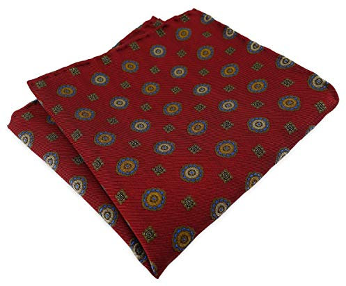 TigerTie Handrolliertes Seideneinstecktuch rot grün blau gold gepunktet - Einstecktuch 100% reine Seide Pochette Kavalierstuch Stecktuch