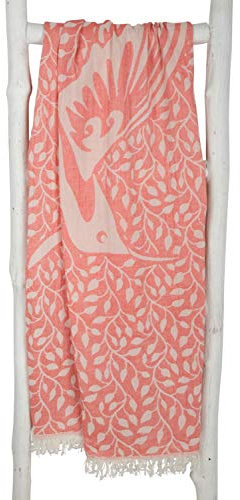 ZusenZomer Hamamtuch XL - Hamam Badetuch, Fouta, Strandtuch Saunatuch, Handtuch Backpacker - 100% Baumwolle Oeko-TEX - Fair Trade hamamtücher (Rosa, Bird - 95 x 190)