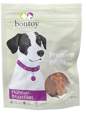 BONTOY Hähnchenbrustfilet I 150g I Hundesnack I Belohnung I im Wiederverschließbarem Beutel I schonend Luftgetrocknet I Kauspass für den Hund I Kausnack I Leckerli