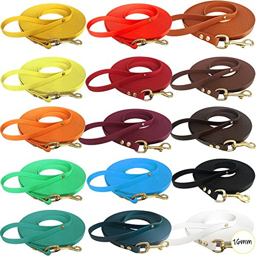 Schleppleine 16 mm aus Beta BioThane® 10 Meter lang in Rotbraun mit Handschlaufe und Messingkarabiner