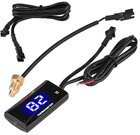 Qiilu Termómetro digital, termómetro digital para motocicleta, instrumento medidor de temperatura del agua, luz azul