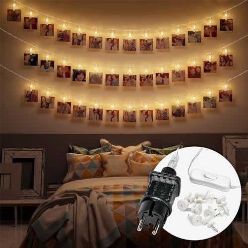 CozyHome Guirlande lumineuse intérieur photo - 30 LED avec agrafes & 6 mètres I Prise I Guirlande lumineuse chambre Guirlandes lumineuses interieur Fairy lights decoration Girlande Guirlande photo