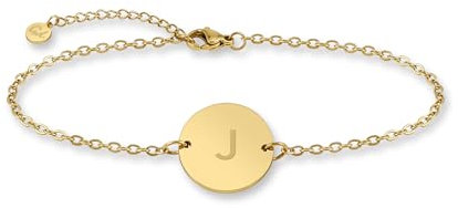 GD GOOD.designs Armkette mit Buchstaben in gold I 18k Echtgold beschichtet I Anhänger mit Initialen Gravur (Buchstabe J) - Valentinstag - Geschenk für Sie