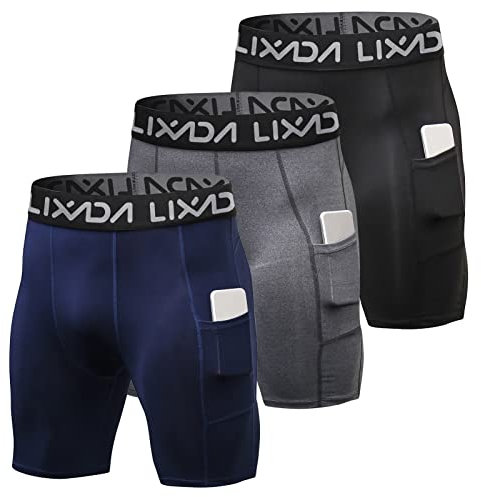 Lixada Lot de 3 Shorts de Compression pour Homme Active Workout sous-vêtements Couche de Base Collants Courts
