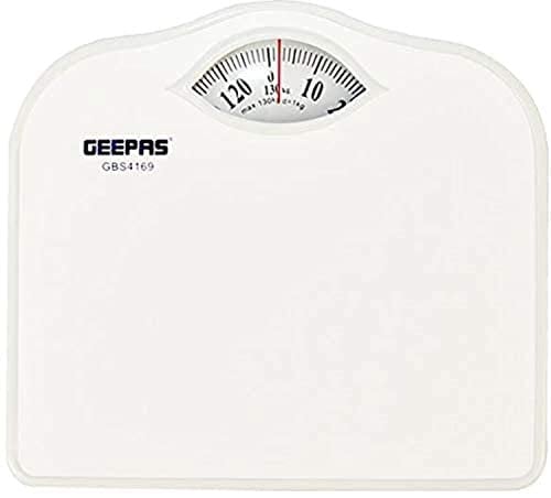 Geepas Mechanical Bathroom Scale | Body Weight Scale with 130KG/287lb Capacity | Large Platform with Non-Slip Feet, Easy to Read Dial, No Batteries Required | Weigh In kg/lbs, Black