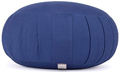 Bodhi Meditationskissen Zafu ECO | Klassisches Traditionelles Yogakissen Rund mit Dehnfalten | Bezug aus 100% Bio-Baumwolle | Hohes Yoga Sitzkissen mit Bio Dinkelfüllung | Sitzhöhe 19 cm