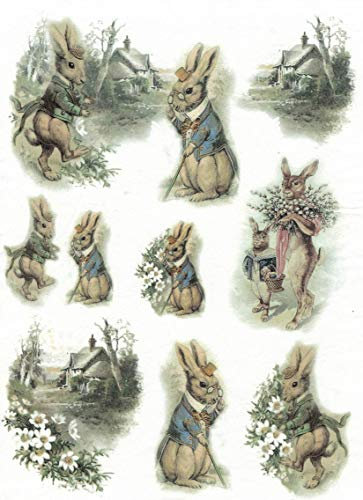 Zita`s Creative Reispapier A4 - Bunny Village. Motiv-Strohseide, Strohseidenpapier, Decoupage Papier
