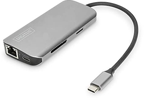 DIGITUS USB-C Docking-Station - 8-Port - Dual-Display-Funktion - 2x HDMI - Gbit LAN - 2 Card-Reader - PD 3.0