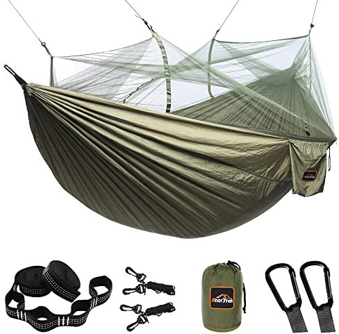 Hamac de Camping AnorTrek avec moustiquaire, hamacs Portables Doubles et Simples avec Sangles d'arbre, hamac Parachute pour Le Camping, la randonnée, Les Voyages et la randonnée