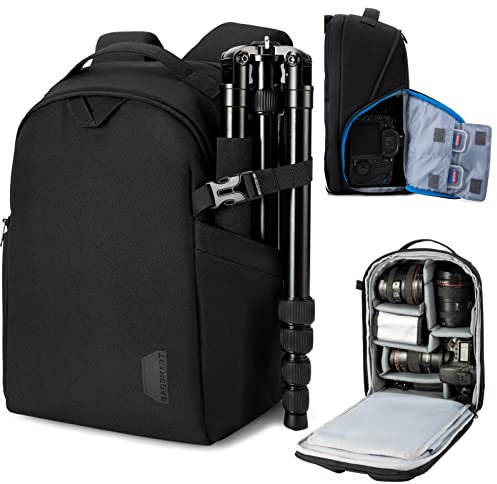 bagsmart Camera Backpack, DSLR SLR Camera Bag Fits up to 13.3 Inch Laptop Water Resistant with Rain Cover, Tripod Holder for Women and Men, Black