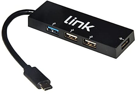 LINK 4-Port USB Hub with 1 USB 3.0 and 3 USB 2.0 Ports, USB-C Connector, Compatible with Mac OS, Windows 10, Google Chrome OS