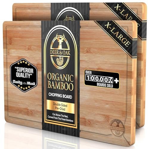 Deer & Oak - Premium Wooden Chopping Board - 2X X-Large 44 x 30 x 2cm Bamboo Cutting Board for Carving Meat or Vegetables - Chopping Boards for Kitchens