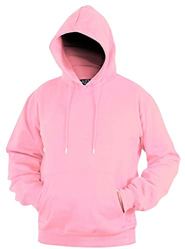 A2Z Mens Fleece Hoodie Pullover Hooded Jumper Sweatshirt - Plain Sweatshirt Baby Pink XL