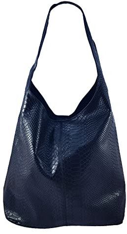 Freyday Damen Ledertasche Shopper Wildleder Handtasche Schultertasche Beuteltasche Metallic look BT02 (Blau Metallic Snake)