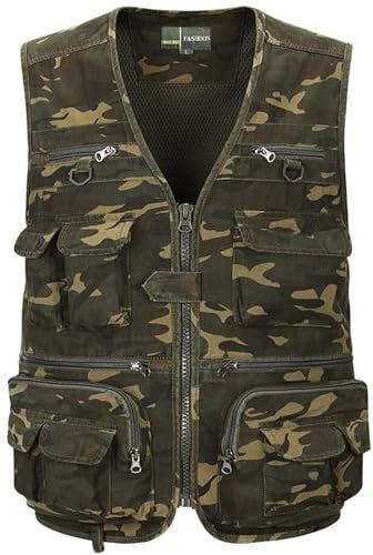 Bienwwow Gilet mimetico da uomo Outdoor Casual Multi-tasche Capispalla Pesca Fotografia Camo Gilet,Uomo Estate Quick Dry Gilet Utility Campeggio Caccia Lavoro Avventura Gilet, 1, L