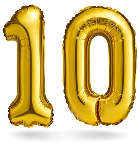 BALINCO Zahlenballons, Gold, 40cm, Geburtstagsdeko, Jubiläum Luftballons, Geschenk (Zahlenset 10)